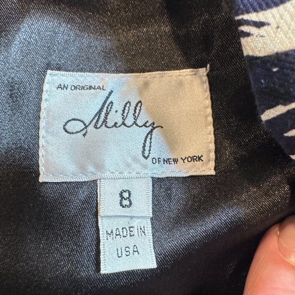 Milly Dress Olivia Silk Linen Sheath Peplum Sleeveless Career Black Red Size 8 - Picture 2 of 12